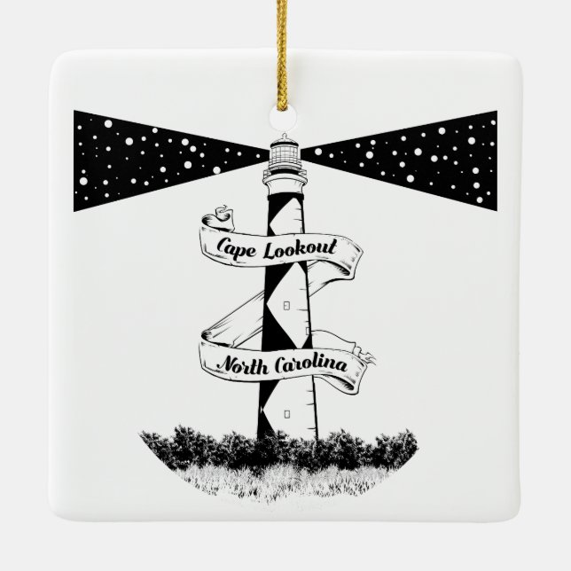 Cape Lookout Leuchtturm Schwarz-Weiß Keramikornament (Rückseite)