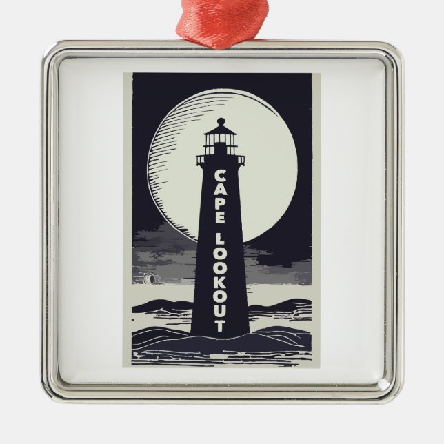 Cape Lookout Lighthouse North Carolina Moon Ornament Aus Metall (Vorne)