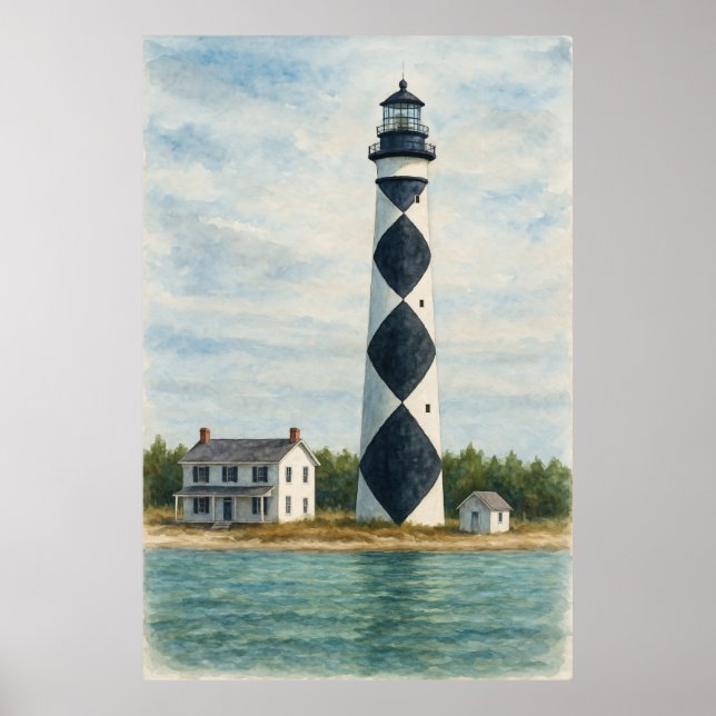 Cape Lookout Lighthouse Watercolor Poster (Vorne)