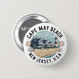 Cape May Beach Retro-Vignette Button
