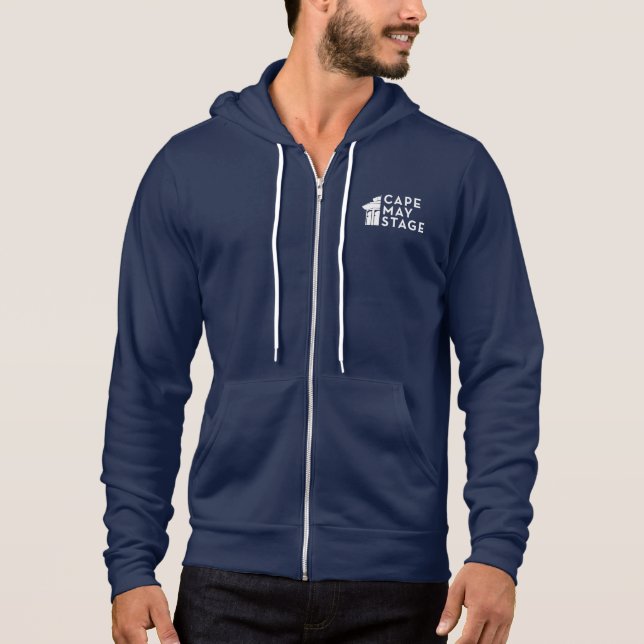 Cape May Bühne Pocket Logo Zip-Up Hoodie in Navy (Vorderseite)