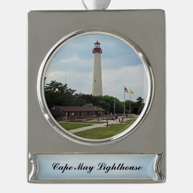 Cape May Lighthouse Banner-Ornament Silber (Vorderseite)