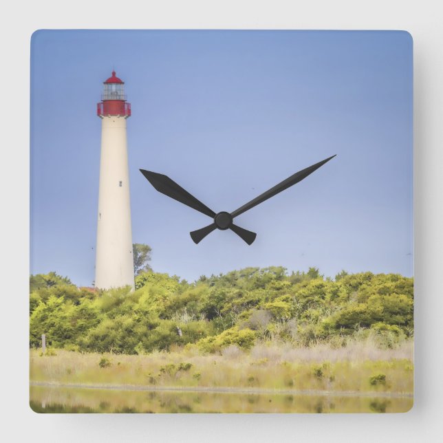 Cape May Lighthouse Clock Quadratische Wanduhr (Vorderseite)