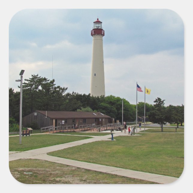 Cape May Lighthouse Quadratischer Aufkleber (Vorderseite)
