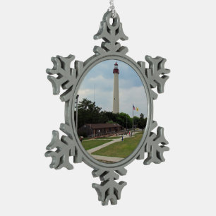Cape May Lighthouse Schneeflocken Zinn-Ornament