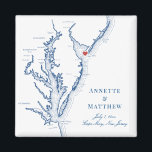 Cape May New Jersey Hochzeit in Urlaubsort Gefalle Magnet<br><div class="desc">Schnelle und einfache Bestellung! Diese Magnete von Cape May, New Jersey machen die Hochzeitsvorzüge der New Jersey Beach zu einem beliebten Begrüßungsort für die Cape May Hochzeit in Urlaubsort. Bewegen Sie das Herz, indem Sie unter "Anpassen" auf "Bearbeiten mit dem Designwerkzeug" klicken. Mit einer Karte von Chesapeake Bay mit Artwork...</div>