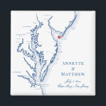 Cape May New Jersey Hochzeit in Urlaubsort Gefalle Magnet<br><div class="desc">Schnelle und einfache Bestellung! Diese Magnete von Cape May, New Jersey machen die Hochzeitsvorzüge der New Jersey Beach zu einem beliebten Begrüßungsort für die Cape May Hochzeit in Urlaubsort. Bewegen Sie das Herz, indem Sie unter "Anpassen" auf "Bearbeiten mit dem Designwerkzeug" klicken. Mit einer Karte von Chesapeake Bay mit Artwork...</div>