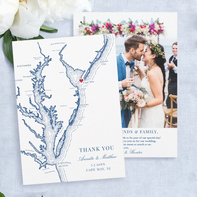 Cape May New Jersey Wedding Flat Dankeskarte (These Cape May destination wedding thank you cards with photo are perfect for your wedding)