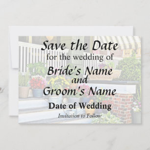 Cape May NJ - Blumen und Gießkannen auf der Verand Save The Date