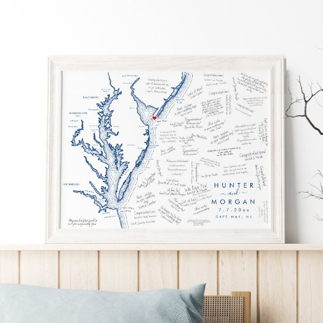 Cape May NJ Wedding Modern Map Gästebuchplakat Poster (Cape May, NJ Wedding alternative guest book poster is perfect for a Jersey Shore destination wedding)