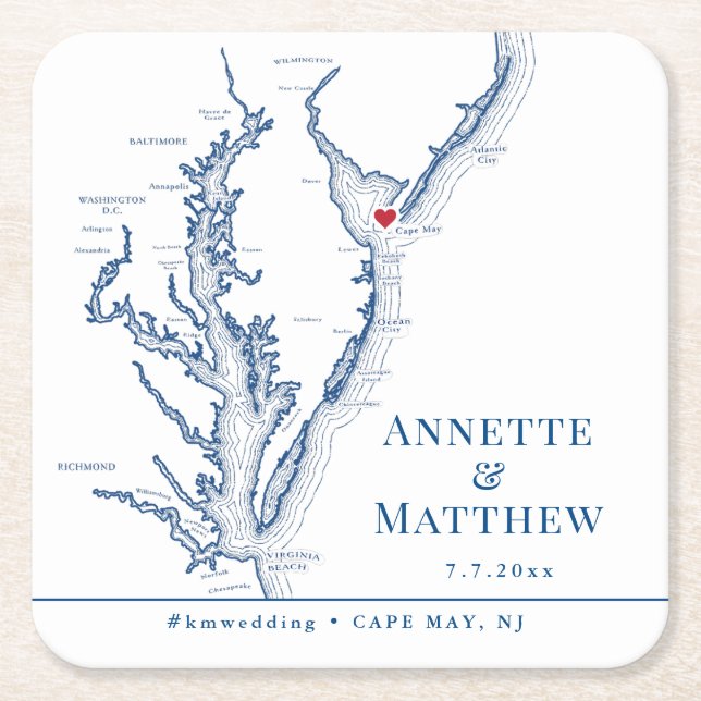 Cape May NJ Wedding Party Cocktail Stunden Drink Rechteckiger Pappuntersetzer (Vorderseite)