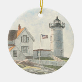 Cape Neddick Leuchtturm Aquarell Keramik Ornament