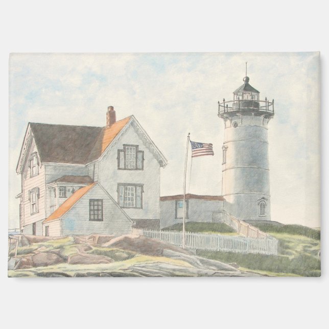 Cape Neddick Leuchtturm Aquarell Magnet (Vorderseite)