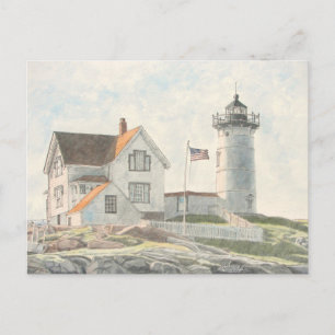 Cape Neddick Leuchtturm Aquarell Postkarte