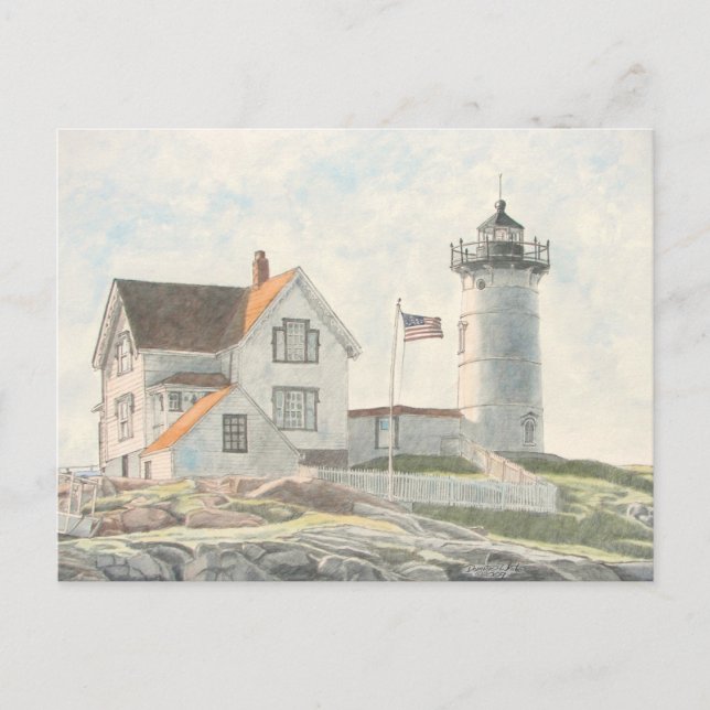 Cape Neddick Lighthouse Wasserfarbe Postkarte (Vorderseite)