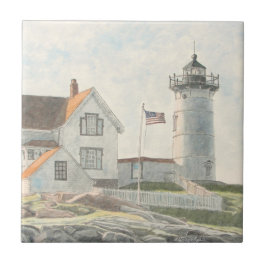 Cape Neddick Lighthouse Watercolor Fliese