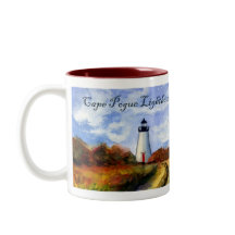Cape Pogue Lighthouse Tasse (Malerei & Text)