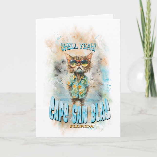 Cape San Blas Florida Beach Cat Card Dankeskarte (Vorderseite)