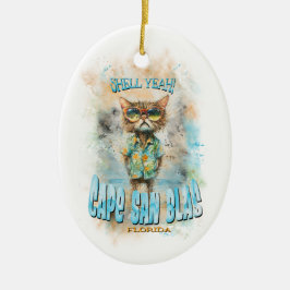 Cape San Blas Florida Beach Cat Keramik Ornament