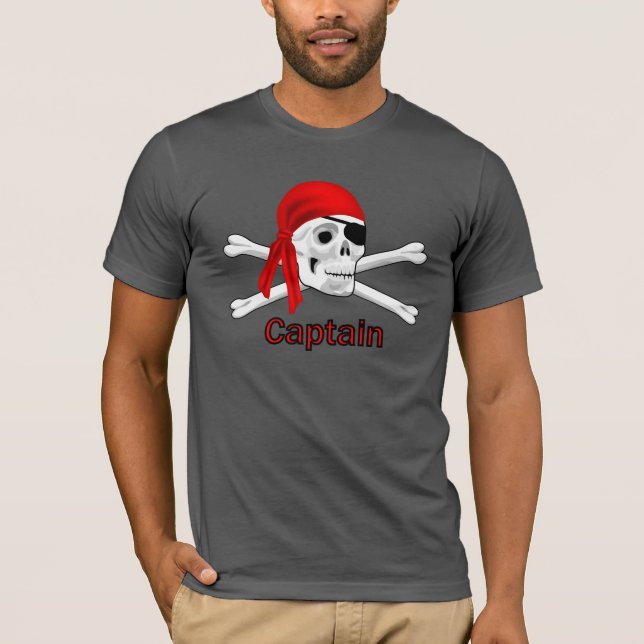 Capitaine Pirate Skull & Bones Mens T-shirt noir (Devant)