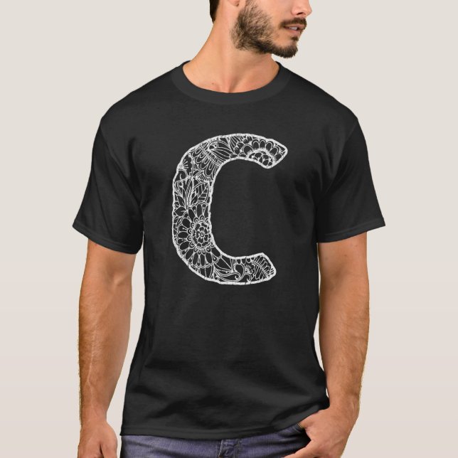 Capital Letter C  Floral Chic Boho Abstract Doodle T-Shirt (Vorderseite)