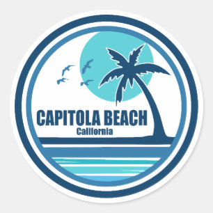 Capitola Beach California Palm Tree Birds Runder Aufkleber