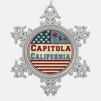Capitola California Surfen Schneeflocken Zinn-Ornament