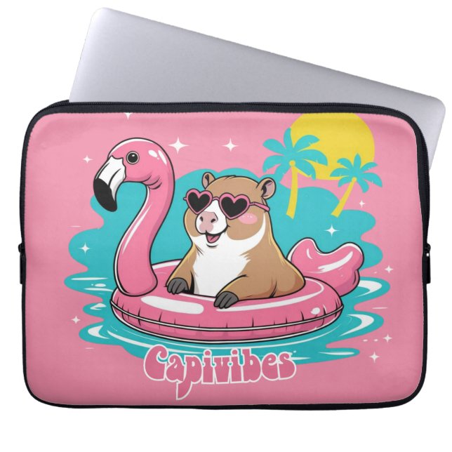 Capivara Estilosa no Verão com Boia Rosa Laptopschutzhülle (Vorderseite)