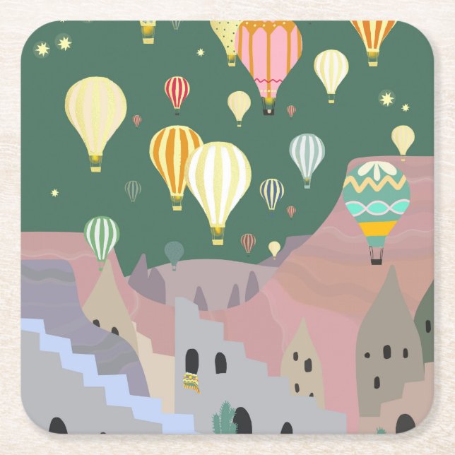 Cappadocia Night Art | Heißluftballon Türkei Rechteckiger Pappuntersetzer (Vorderseite)