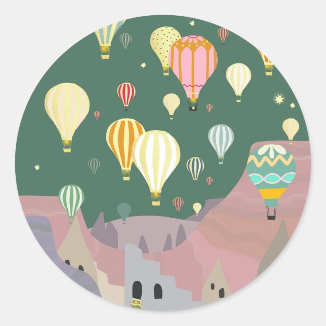 Cappadocia Night Art | Heißluftballon Türkei Runder Aufkleber (Vorderseite)