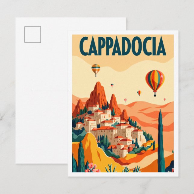 Cappadocia Turkey Art vintage Travel Postkarte (Vorne/Hinten)