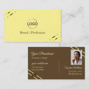 Cappuccino Beige Gold Linien mit Logo und Foto Visitenkarte