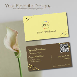 Cappuccino Beige Gold Linien mit Logo und QR-Code Visitenkarte