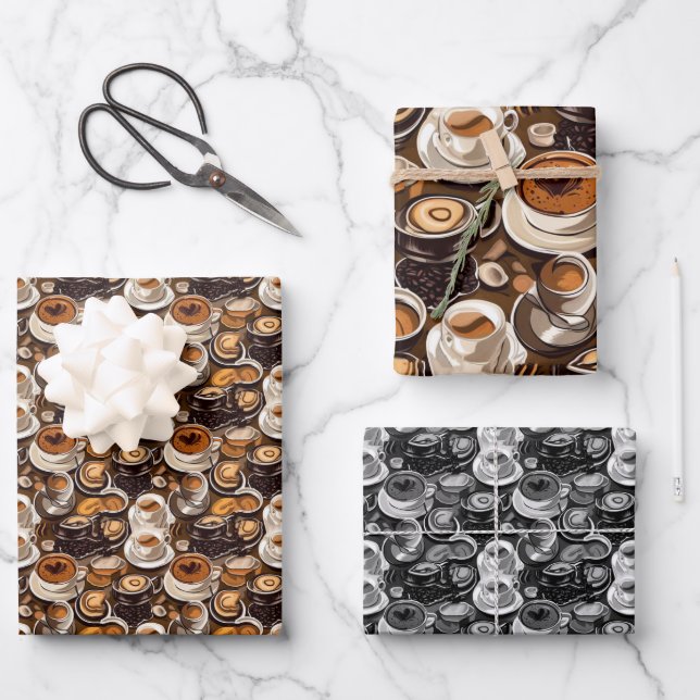 Cappuccino Kaffee Öl Paint Muster Personalisiert Geschenkpapier Set (Vorderseite)