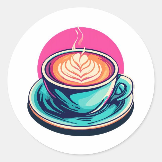 Cappuccino-Kaffeetasse Runder Aufkleber (Vorderseite)