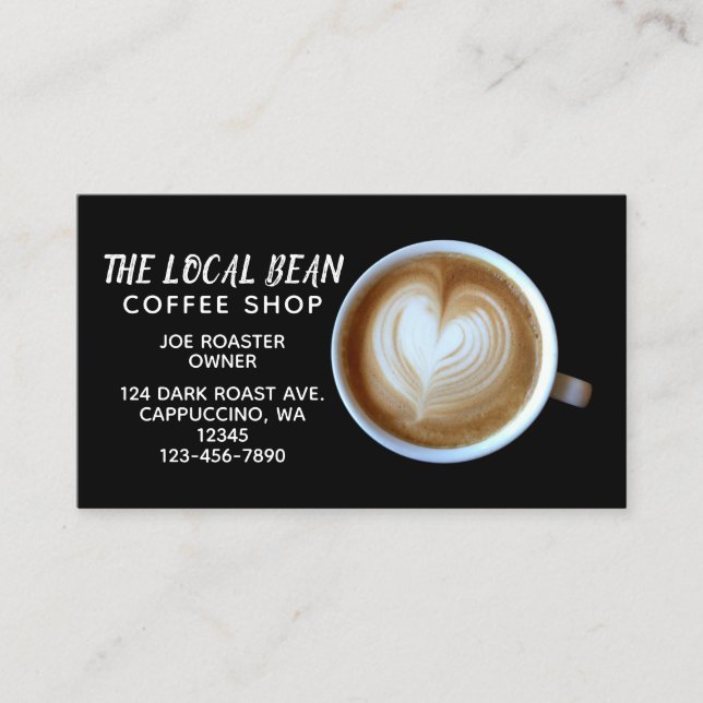 Cappuccino Latte Coffee Shop | Einfaches Black Caf Visitenkarte (Vorderseite)