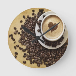 Cappucino Herz-Café Runde Wanduhr