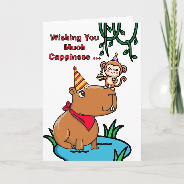 Cappy Birthday Niedlich Capybara und Affenkarte Karte (Vorderseite)