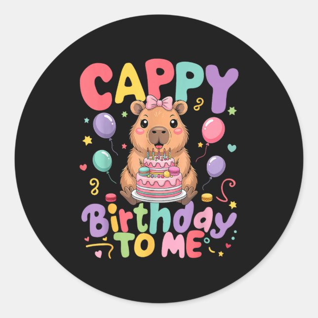 Cappy Birthday To Me Cute Capy Capybara Birthday G Runder Aufkleber (Vorderseite)