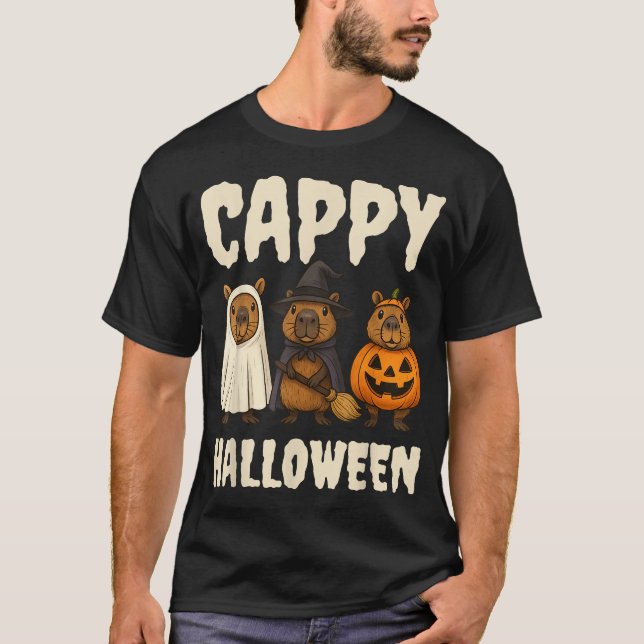 Cappy Halloween Capybara Ghost Witch Pumpkin Spook T-Shirt (Vorderseite)