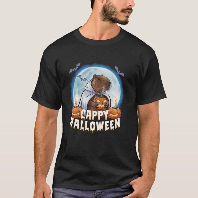 Cappy Halloween Ghost Capybara Jackolantern Pumpki T-Shirt (Vorderseite)