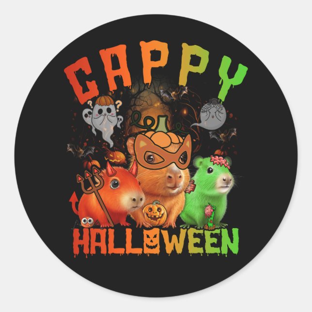 Cappy Halloween Niedlich Capybara Devil Zombie Pum Runder Aufkleber (Vorderseite)