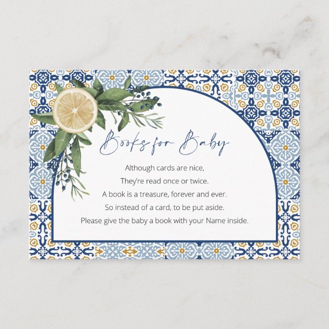 Capri Baby Dusche, Citrus Italienisch, Bücher für  Begleitkarte (Vorderseite)