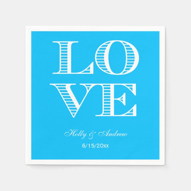 Capri Blau, weiße LIEBE Napkins Serviette (Vorderseite)