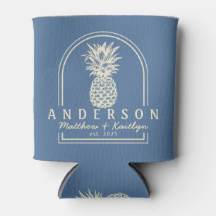 Capri Blue Ananas Hochzeitsbogen & Name Dosenkühler