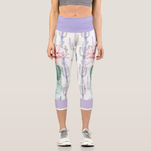 Capri Capris Leggings dans un Cactus design sur blanc