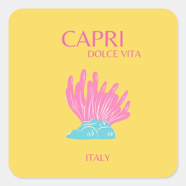 Capri Dolce Vita, Travel Art, Gelb Quadratischer Aufkleber (Vorderseite)