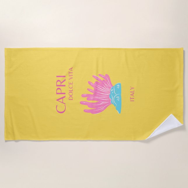 Capri Dolce Vita, Travel Art, Gelb Strandtuch (Vorderseite)
