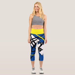 Capri Funky Abstrait Art Yellow Blue Leggings