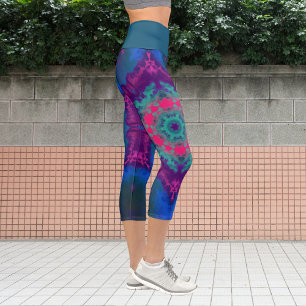 Capri Hippie psychédélique Leggings bleu rose et violet